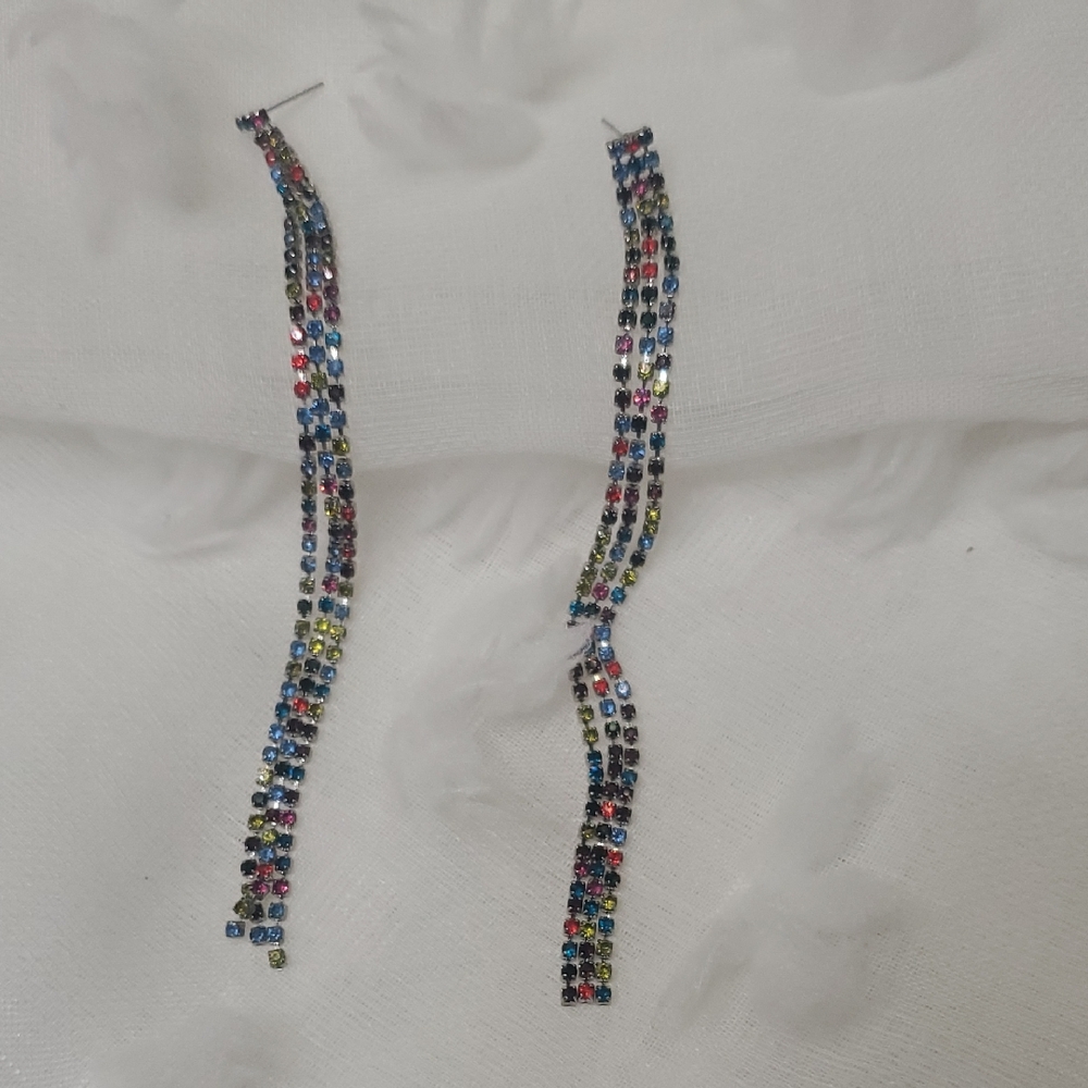 Multicolored Rhinestone Dangle Earrings